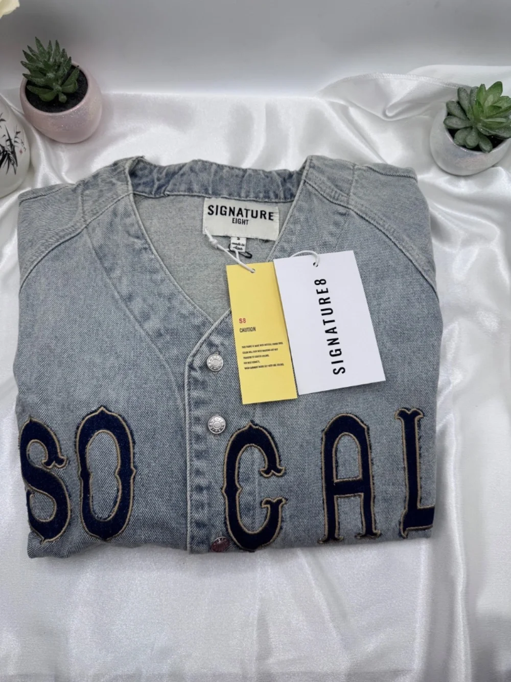 SO CAL Denim Short Sleeve Jean Jacket Shirt Medium-Wash Size Small - Picture 7 of 8